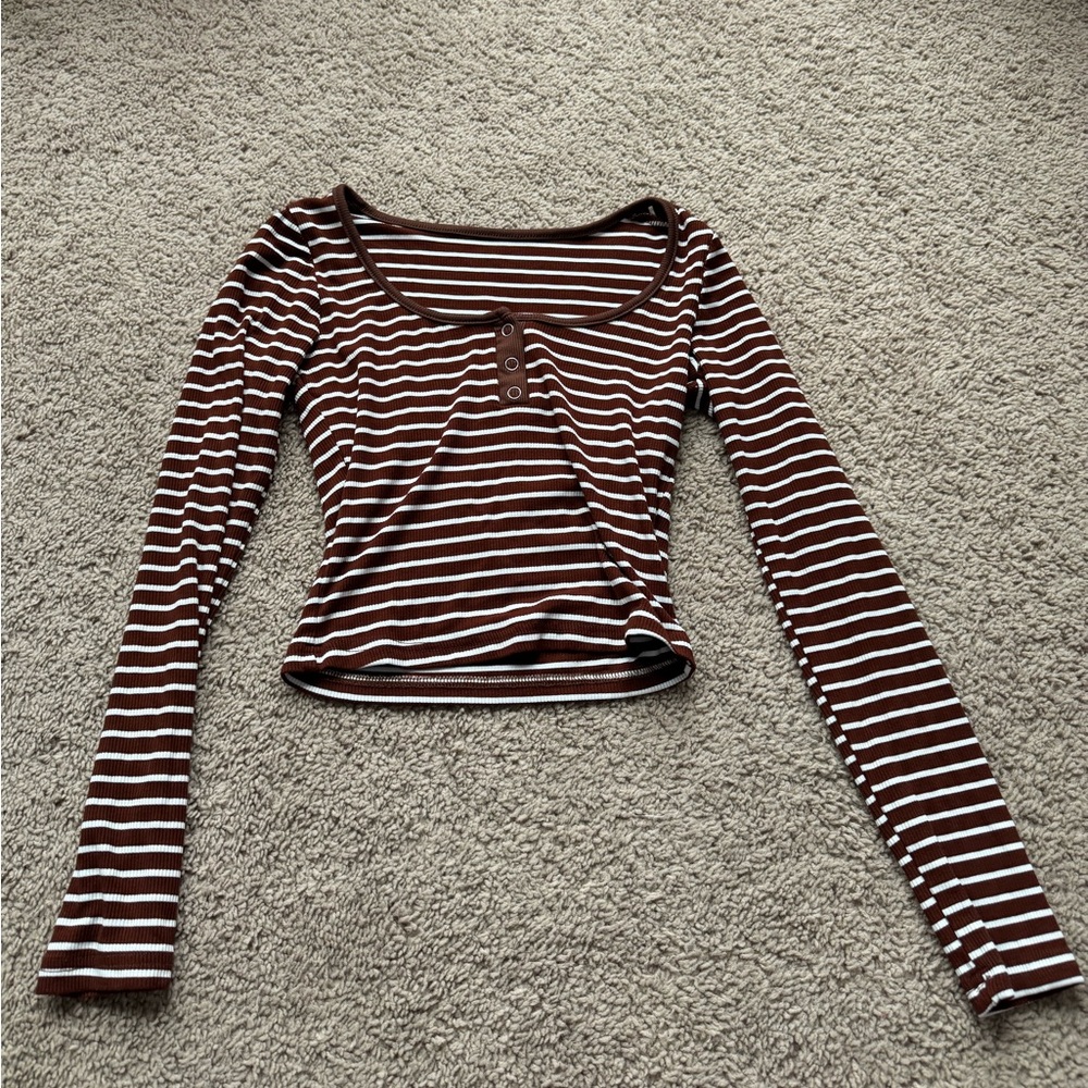 Striped Brown and White Long Sleeve Top